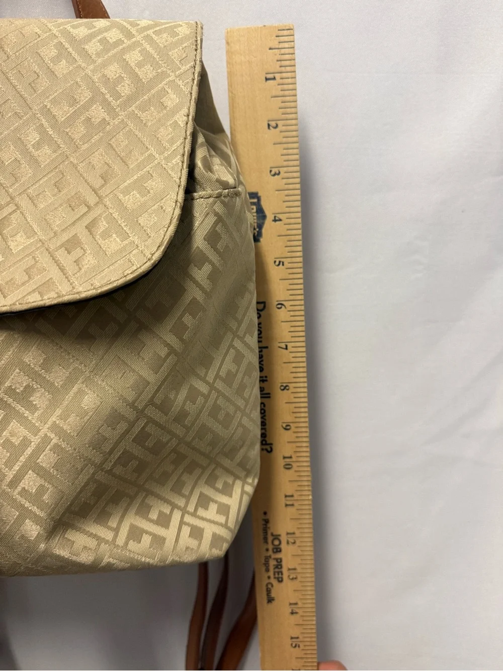 Beige Patterned Backpack with Tassel